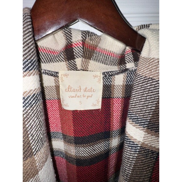 Small Altard State Plaid Red and Black Flowy Sweater Vest Jacket Shawl With Tags - Picture 3 of 6